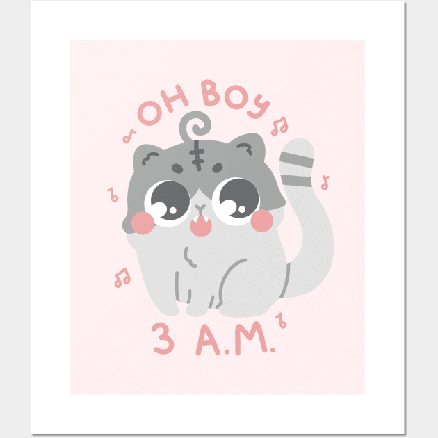 Oh Boy 3 AM Funny Cute Cat Art Wall Art by Sweetums Art Shop